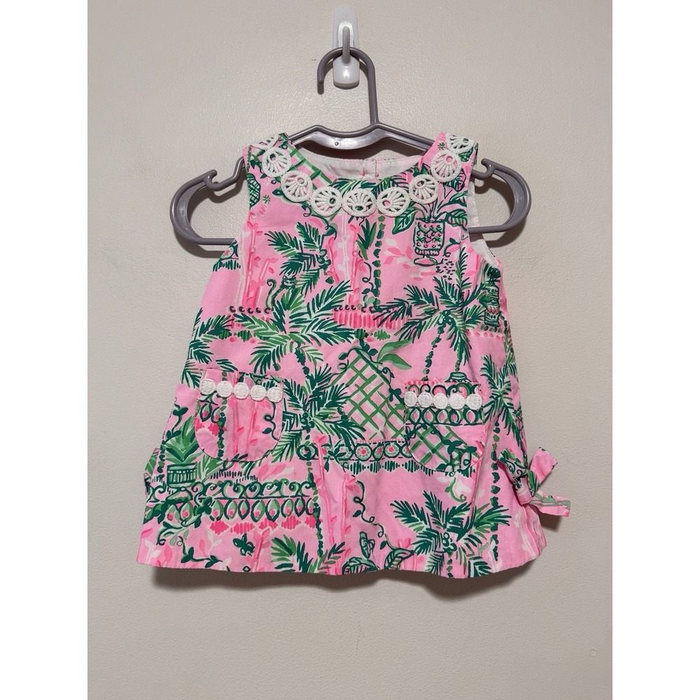 Lilly Pulitzer Baby Lilly Infant Shift Dress in Pink Green Palm Tree Preppy 3-6M